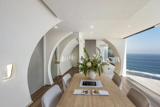 The dining table inside the fuselage